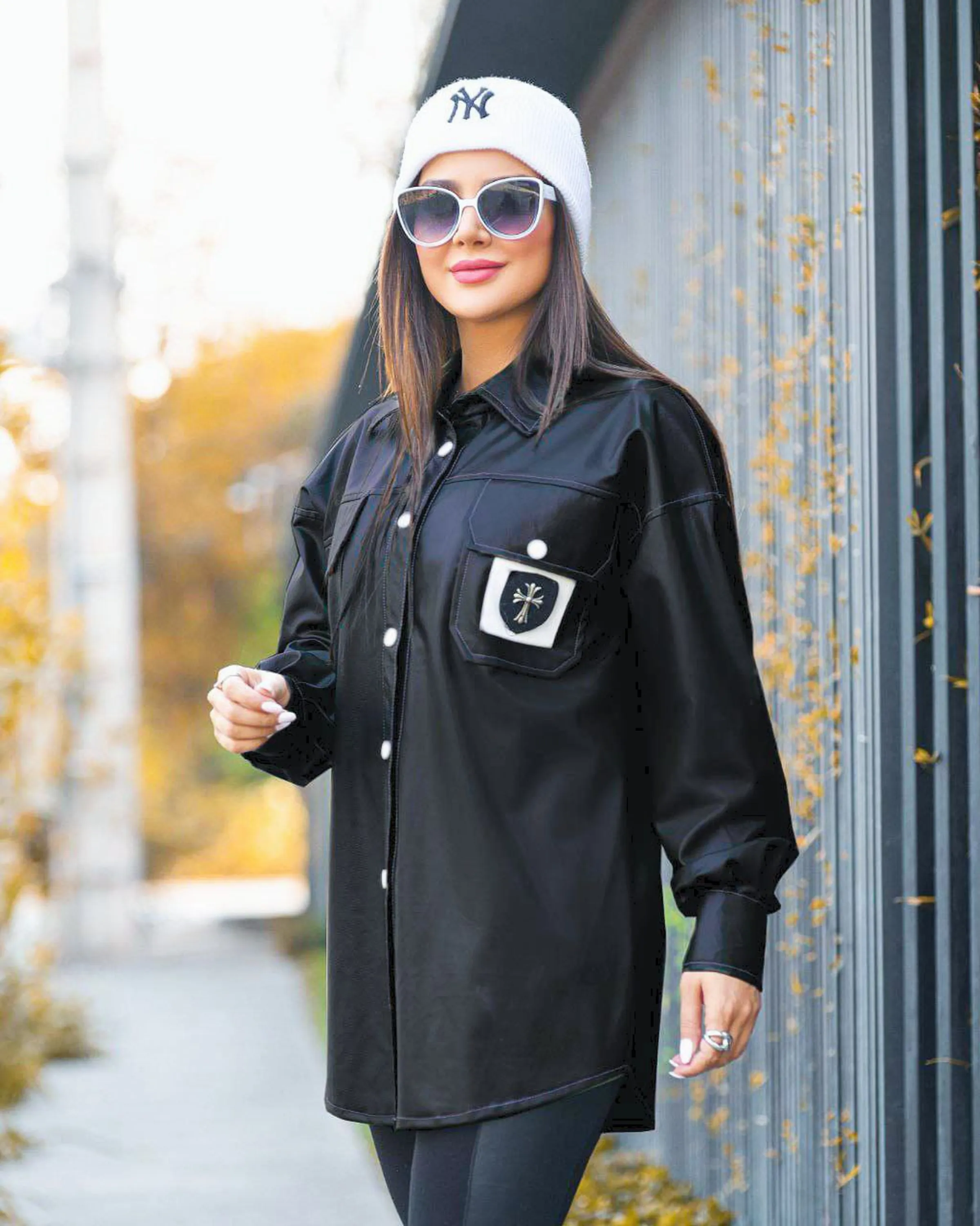 شومیز مانتویی چرم