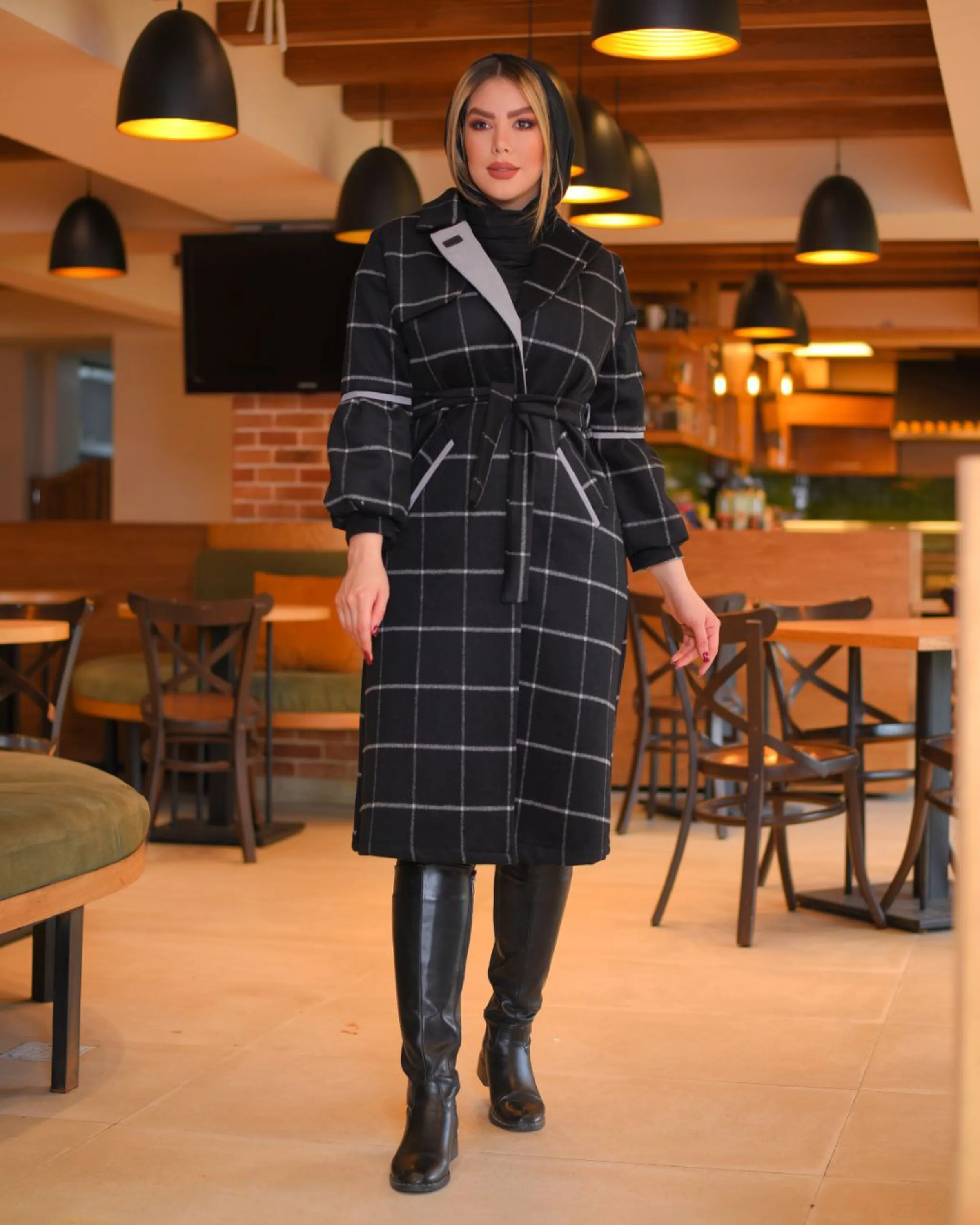 پالتو چهارخونه پشمی