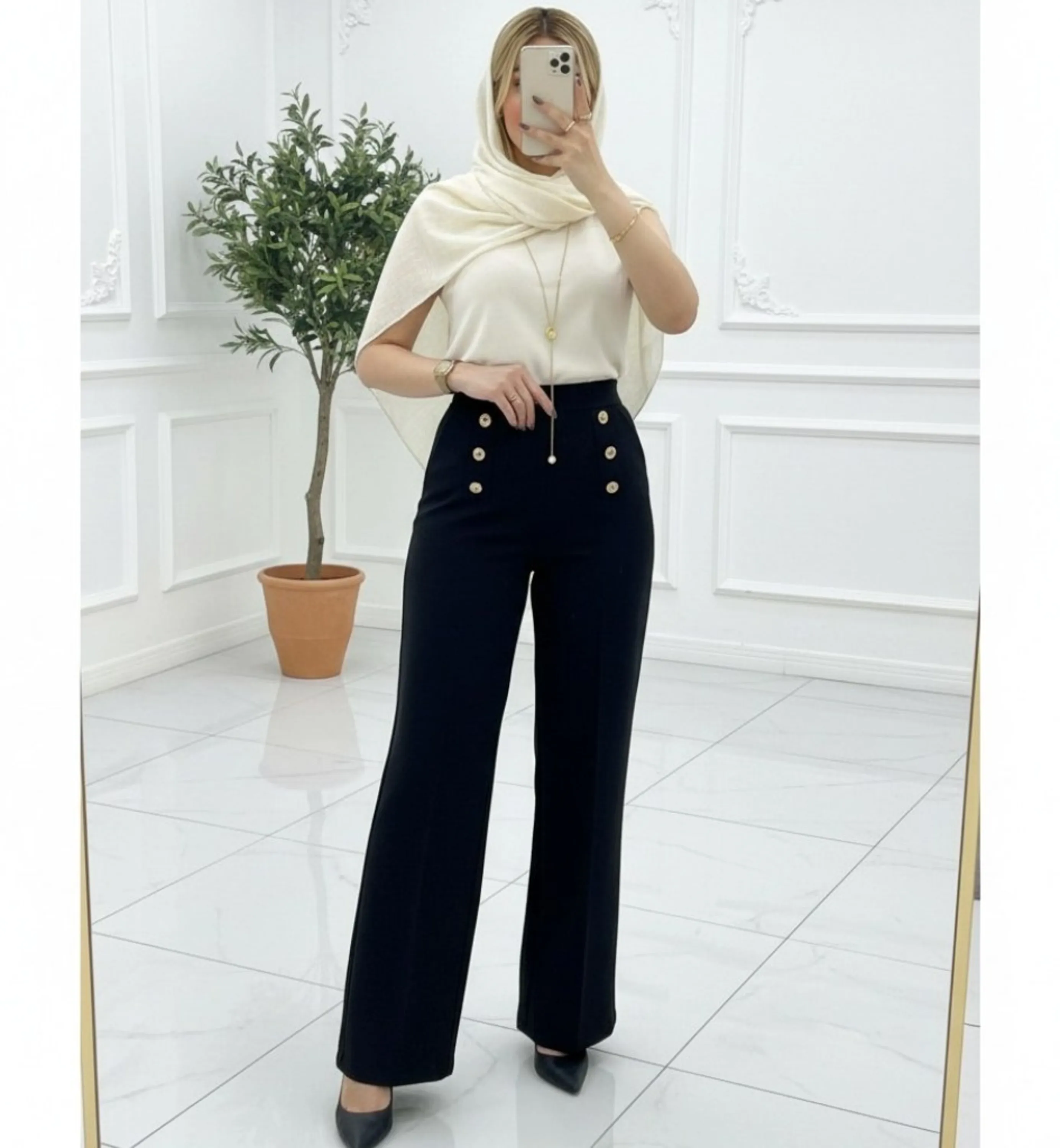 شلوار دمپا گشاد کمر دکمه ای