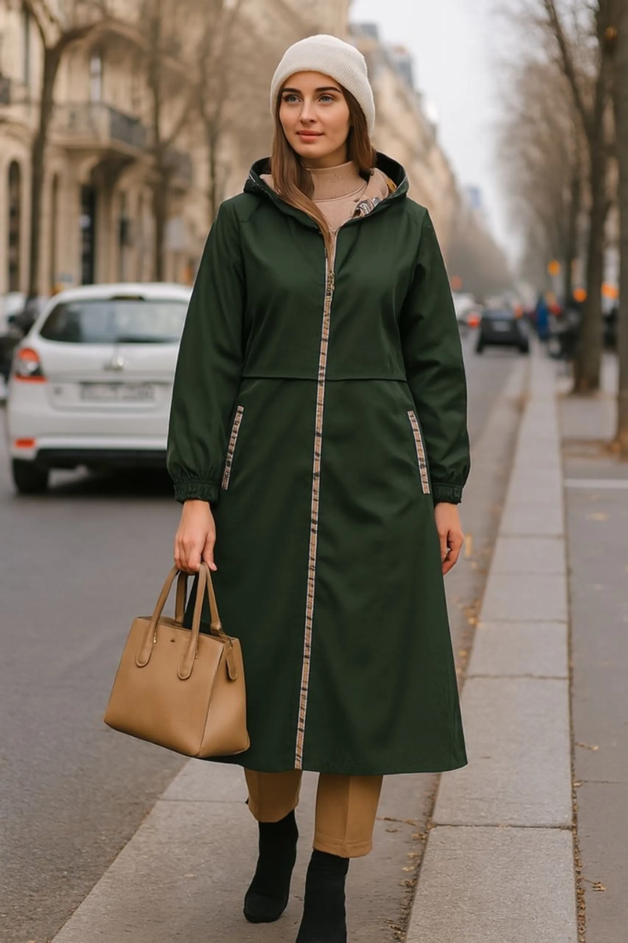 بارانی دکمه مخفی کتان زارا