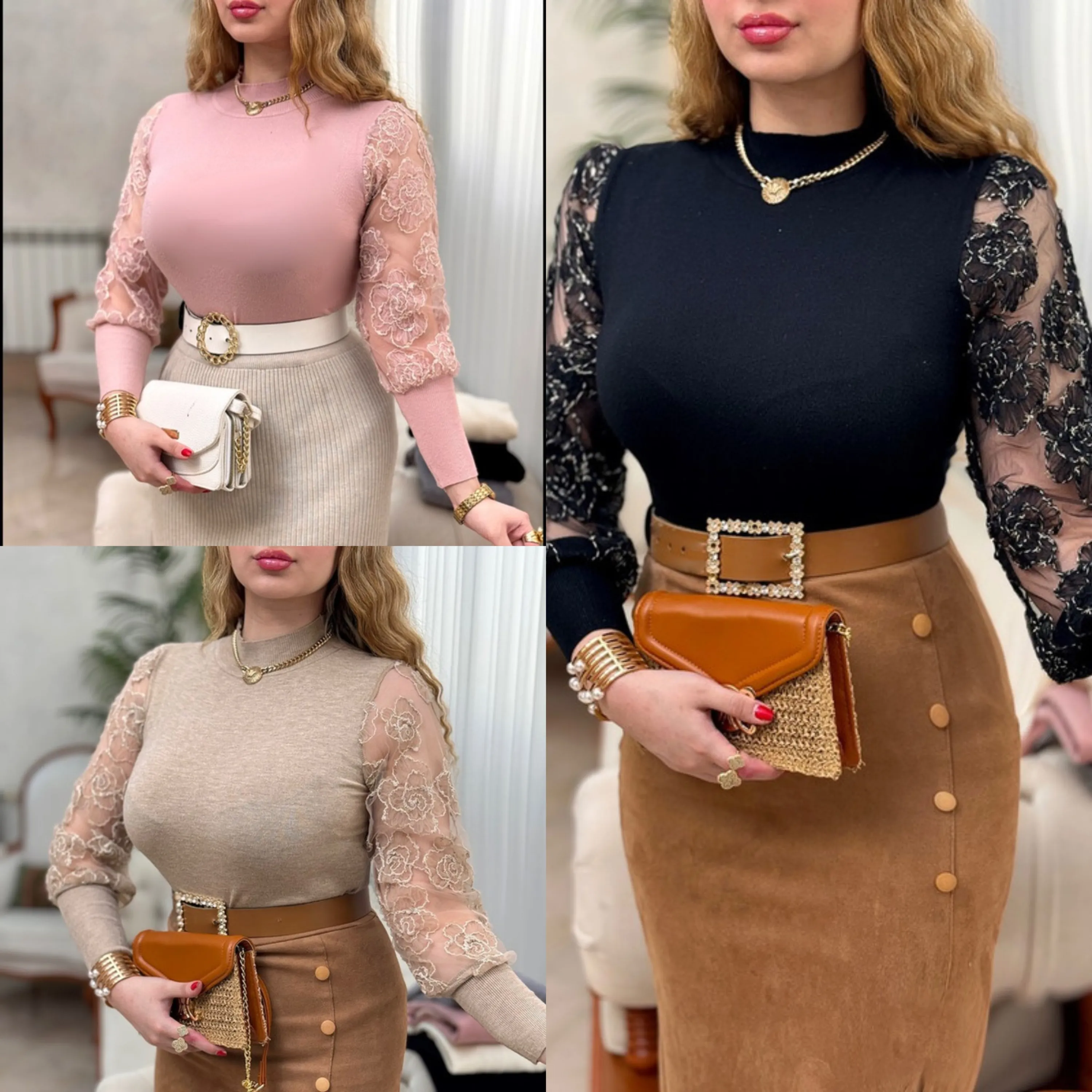 بافت آستین گل رز