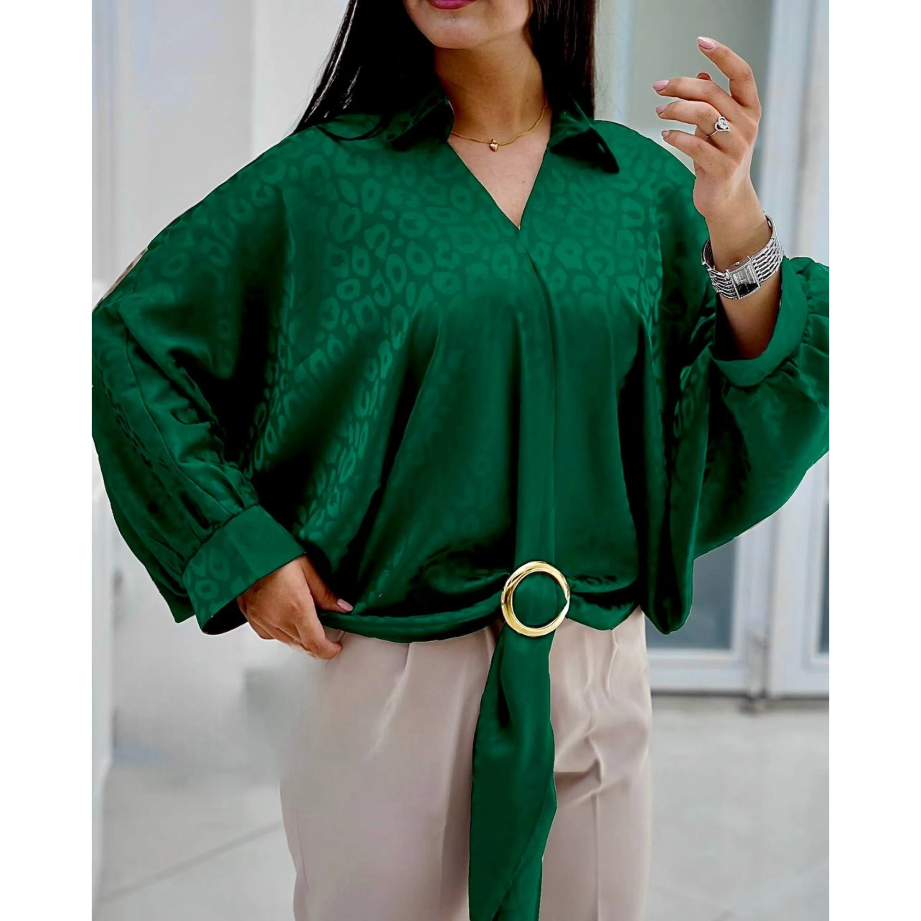 شومیز ساتن طرح پلنگی