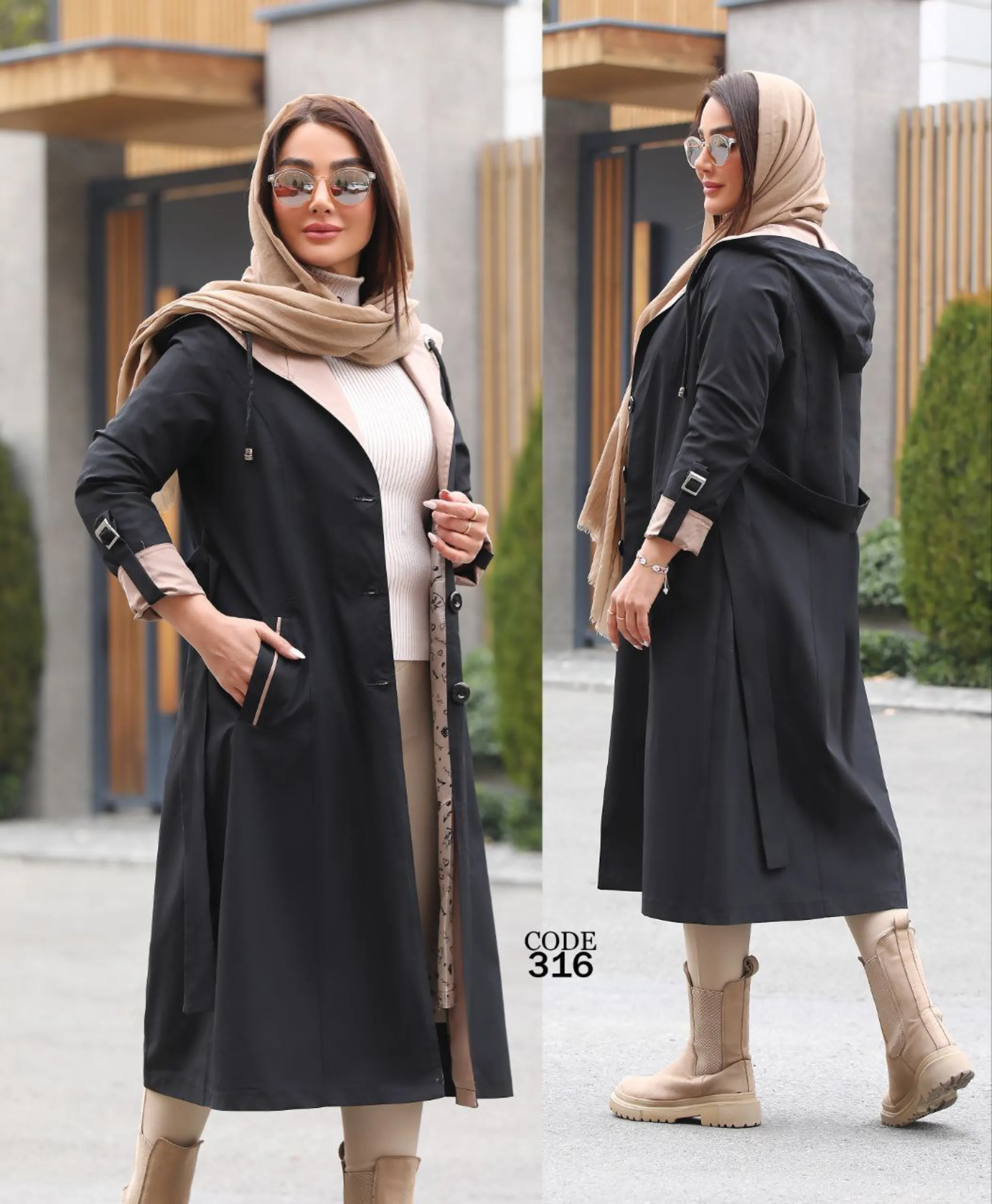 بارانی کلاهدار کتان تی سی