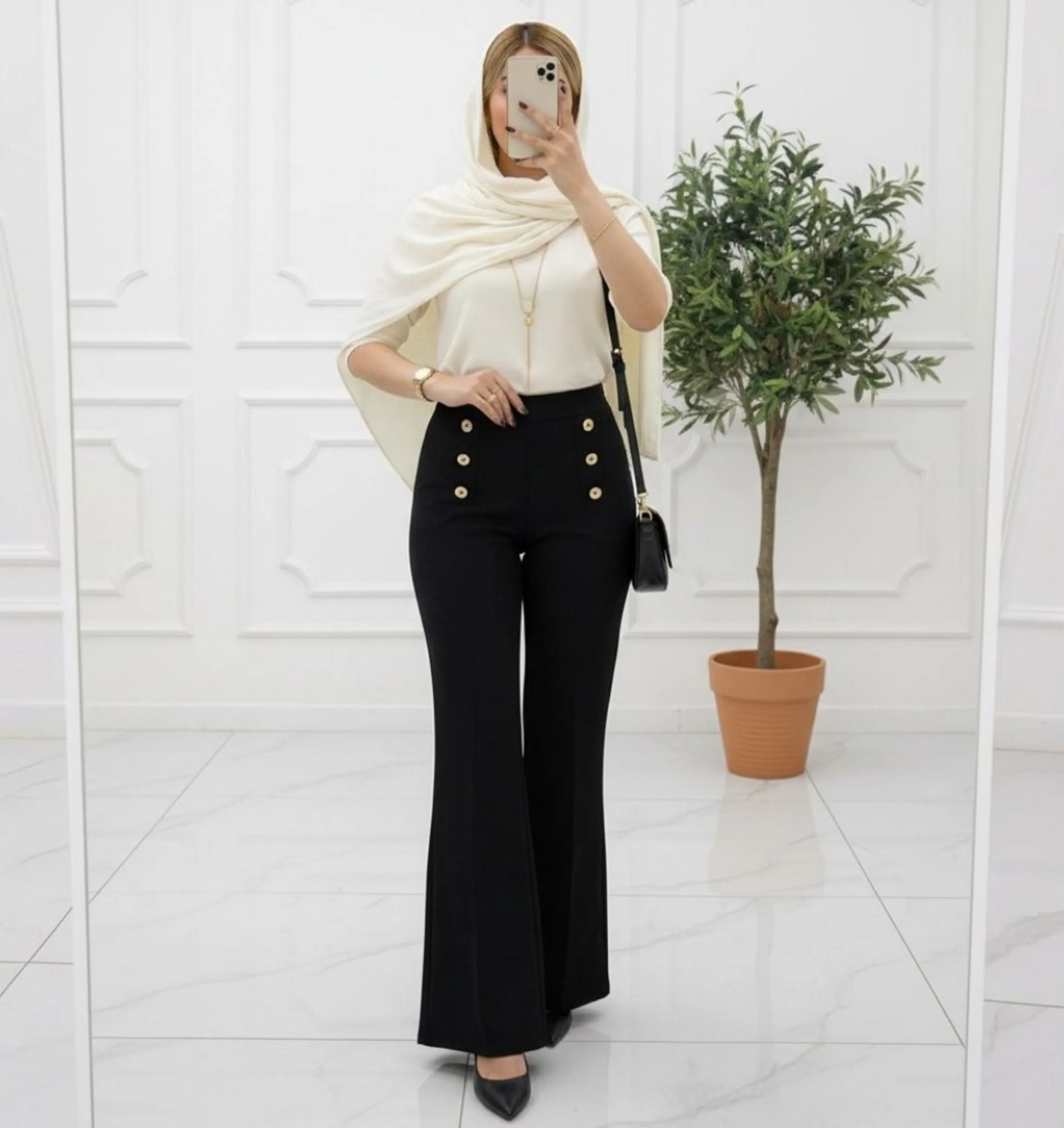 شلوار دمپا گشاد زنانه کمر دکمه ای