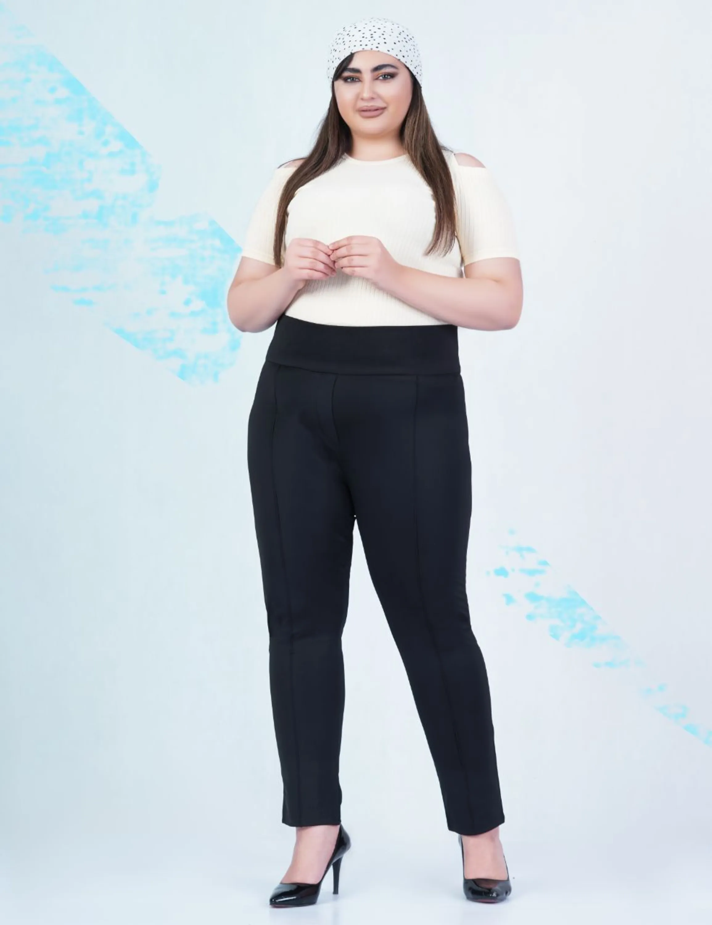 شلوار راسته کمر گن دار سایز بزرگ