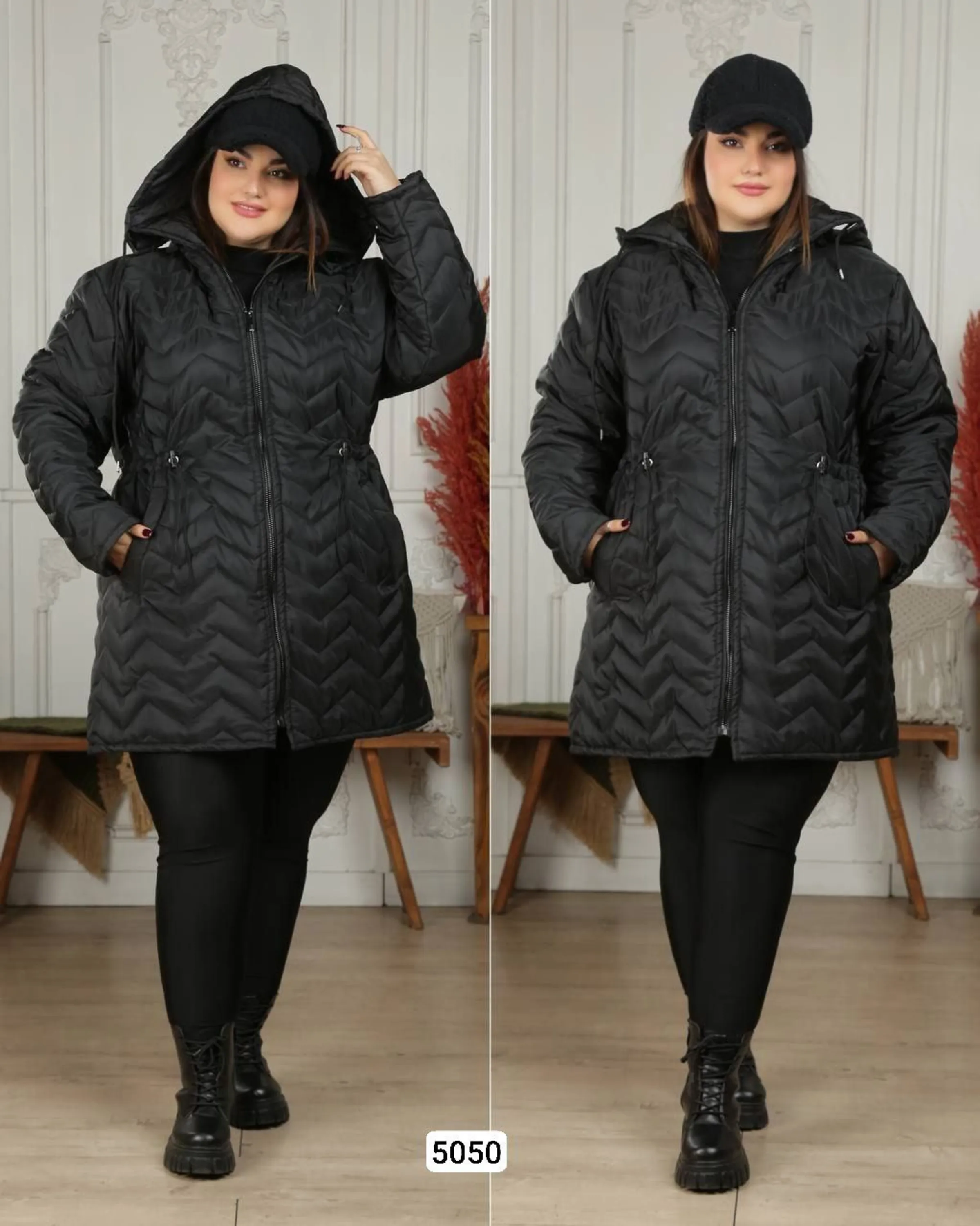 کاپشن کلاهدار مشکی  سایز بزرگ