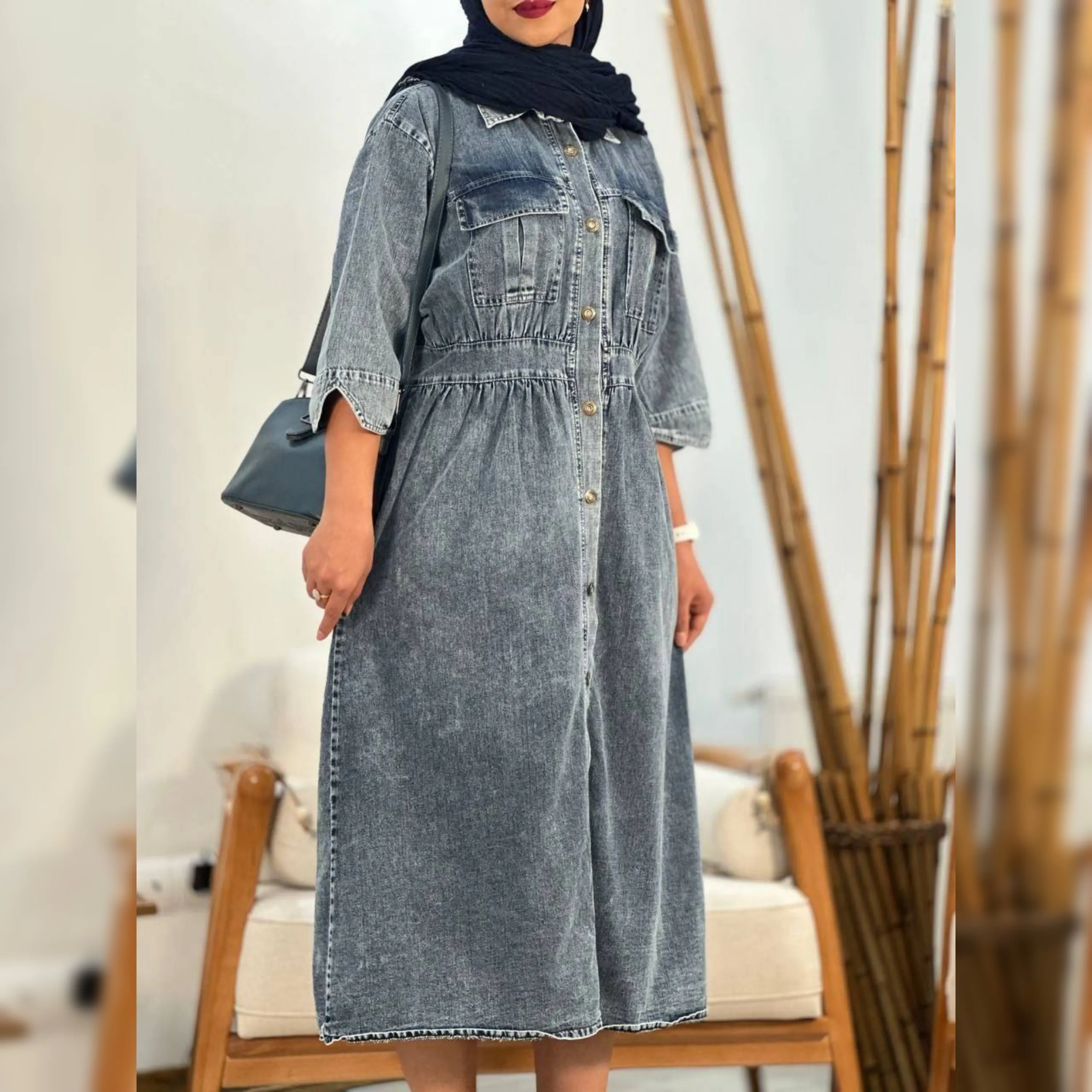 مانتو جین سنگشور دکمه دار