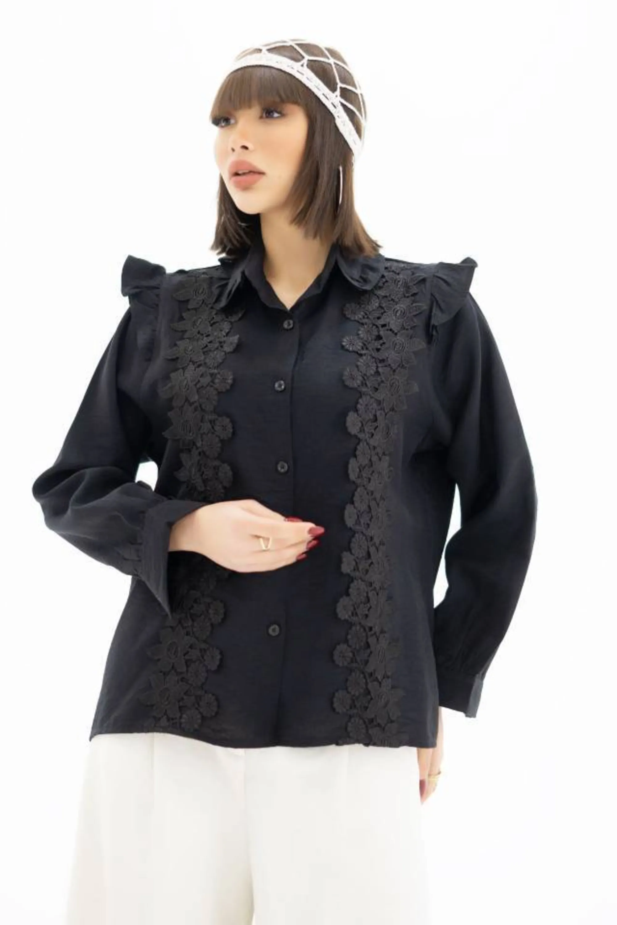 شومیز مشکی گلچین