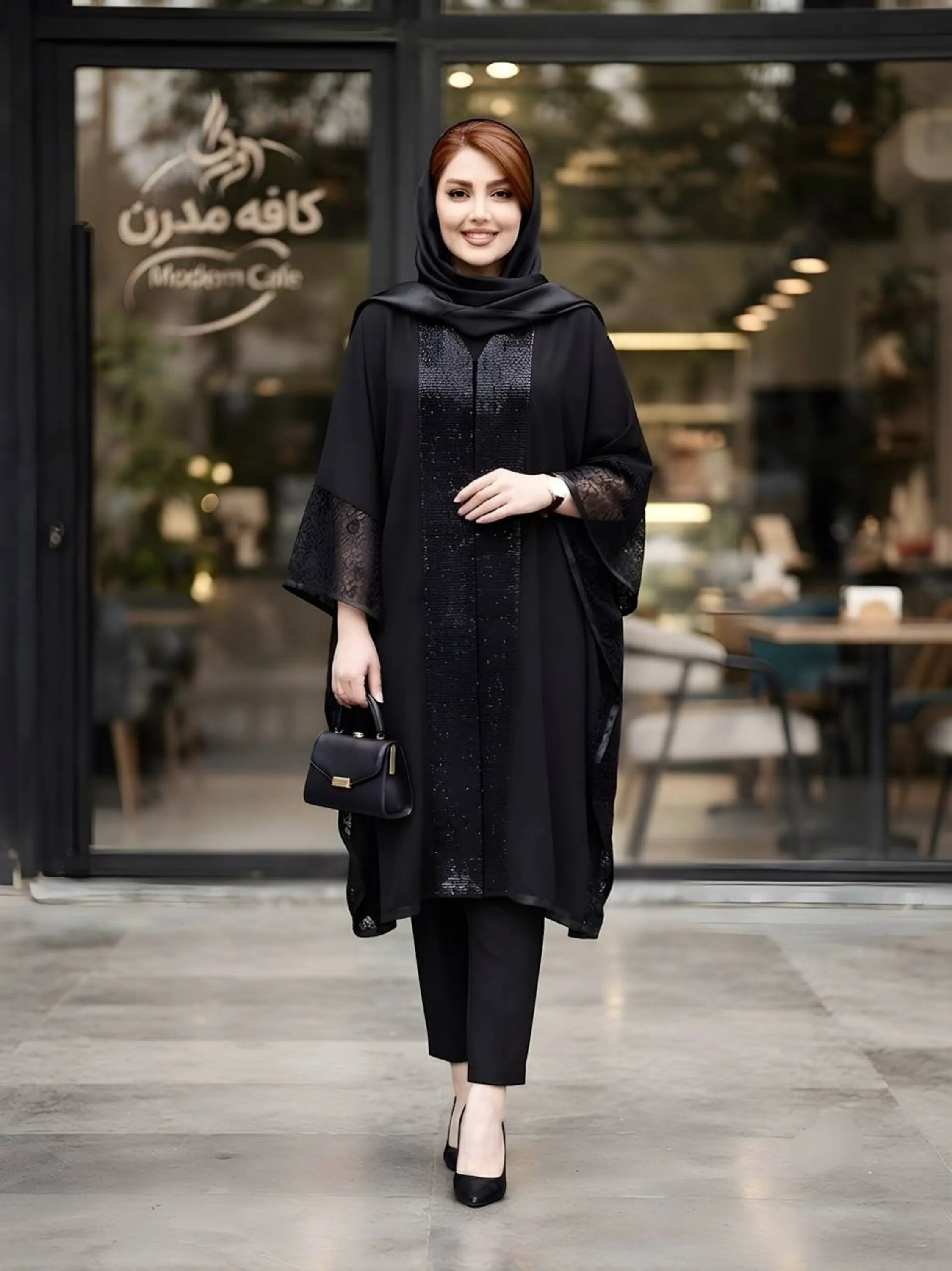 پانچ سایز بزرگ کرپ حریر اسود