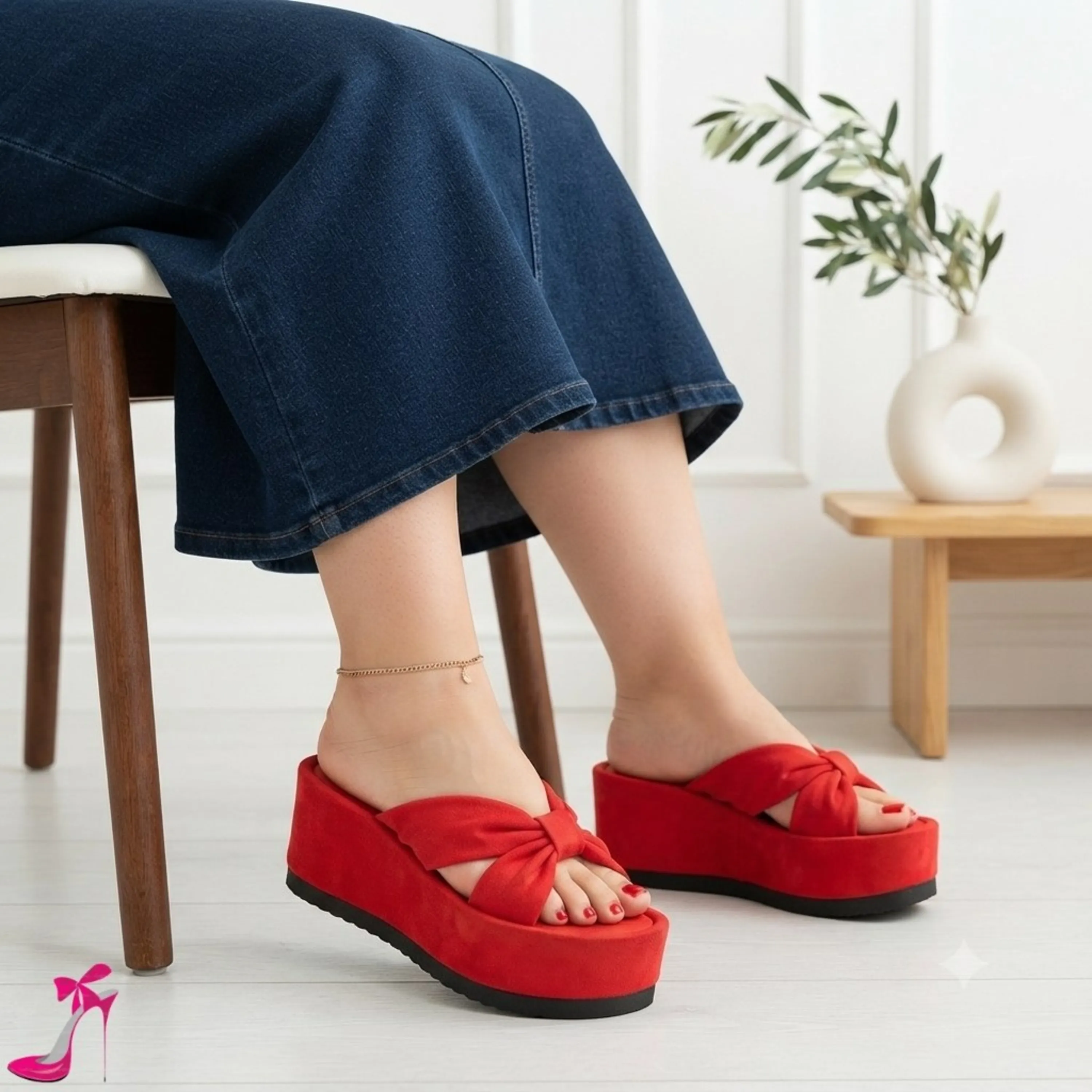صندل زنانه لژدار طبی مخملی مدل پاپیونی